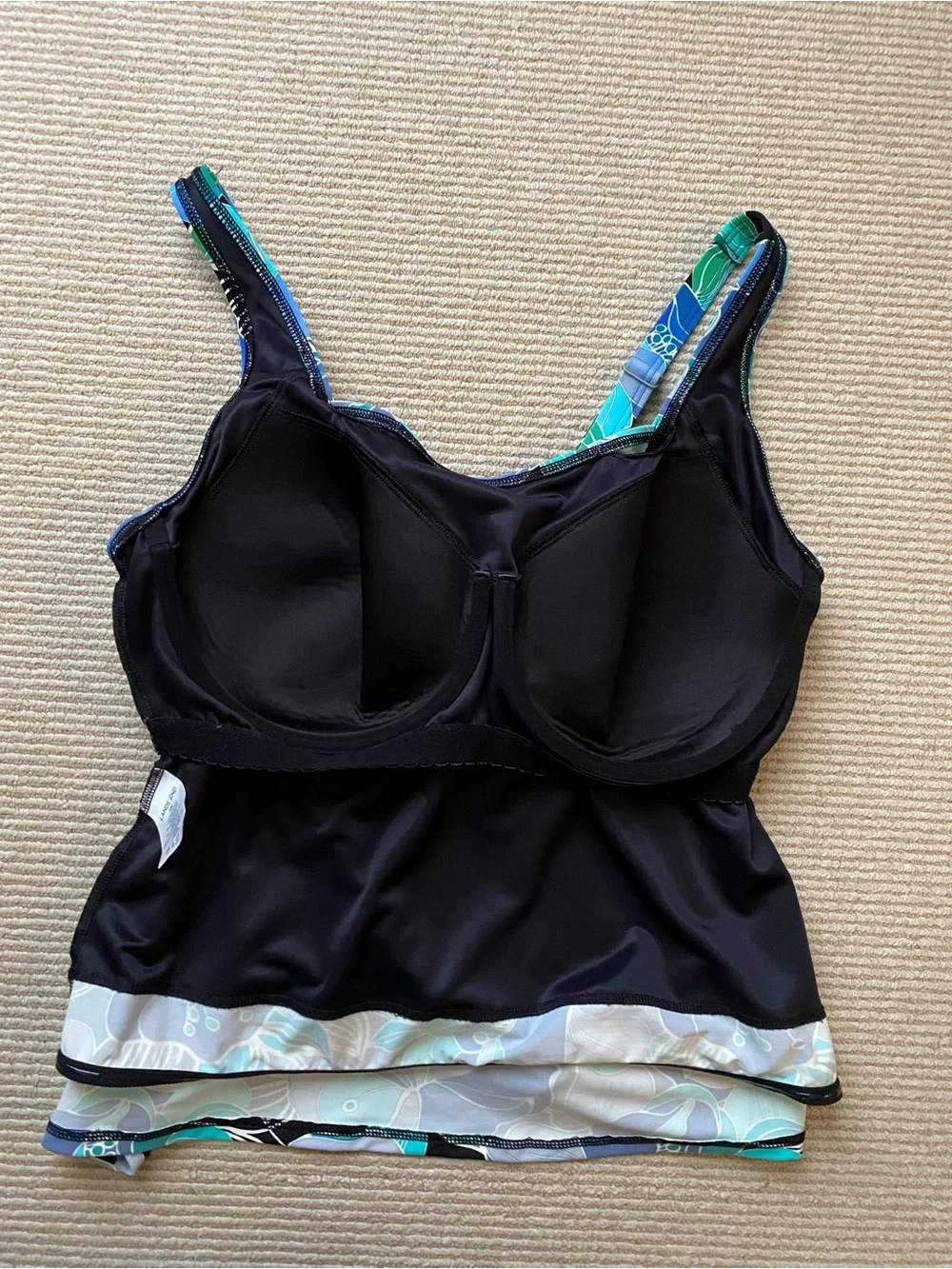 Lands' End Tankini Top Swimsuit Underwire Black Teal Turquoise Size 18W